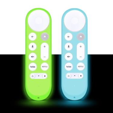 Imagem de [Pacote com 2] Capa protetora adequada para controle remoto de voz Google TV Streamer 4K TV GY3LE (verde brilhante + azul brilhante)