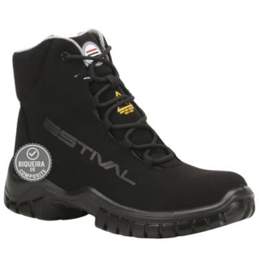 Imagem de Estival MANOB Bota De Segurança Masculina E Feminina, Cano Alto, Preto/Cinza - Sapato Masculino E Feminino, Microfibra Ecológica Resitente a Água, Sola Ergonômica Amortecedor, Cadarço Antitorção, Palmilha Conforto, Biqueira Composite, Eletricista (Preto, Padrão, BR, Adulto, Numérico, M, 44)