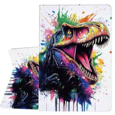 Imagem de ZHJLZQAI Capa para iPad 9ª/8ª/7ª geração 2021/2020/2019 de 10,2 polegadas, suporte de ângulo de visão ajustável, leve, ajustável, despertar/hibernar, dinossauro aquarela
