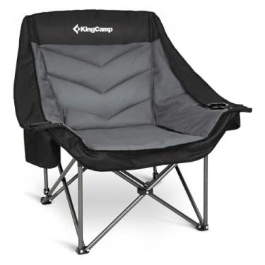 Imagem de KingCamp Cadeira de acampamento acolchoada grande para adultos com bolsa térmica e suporte de copo para apoio de braço, preto e cinza