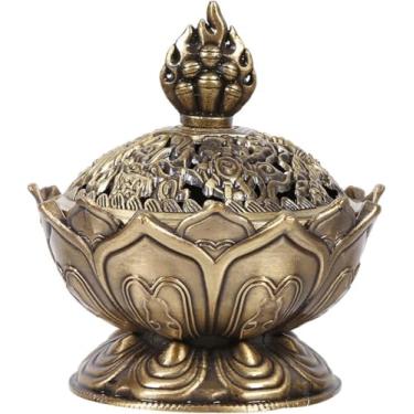 Imagem de Queimador de incenso de lótus vintage de 6 cm de carvão para incenso em bastão e cone para decoração de escritório em casa, meditação e relaxamento espiritual (cor bronze)
