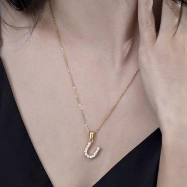 Imagem de Colar com pingente de cristal banhado a ouro 18 K - joia com monograma de strass para presentes personalizados e uso diário, F, Aço inoxidável, Sem Pedra Preciosa