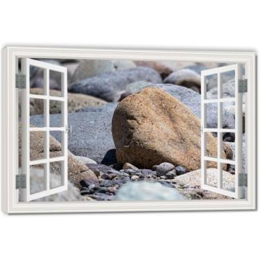 Imagem de Impressão em tela de janela falsa The Tenacious StoneImmersive, arte de parede cênica virtual para decoração de sala de estar emoldurada 30 x 45 cm