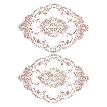 Imagem de Jogo americano retrô de renda 30,5 x 43,2 cm, oval, bordado, tapetes de mesa de crochê francês, porta-copos para casa, casamento, marrom