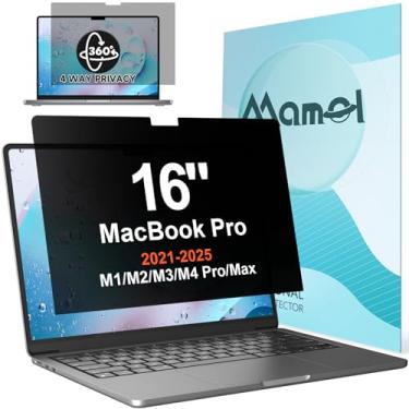 Imagem de Tela de privacidade para MacBook Pro de 16 polegadas (2021-2024, M1, M2, M3, M4, Pro, Max), filtro de luz azul antireflexo fosco, protetor preto antiespião nano sem cola para laptop Mac Pro 16