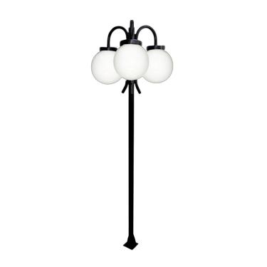 Imagem de Poste Luminária Globo P Triplo Braço Curvo Baixo Preto 200cm