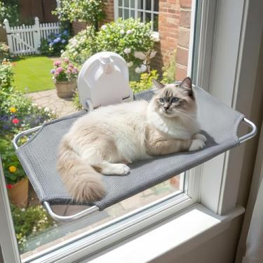 Imagem de Poleiro de janela para gatos, rede sem fio para janela para gatos, assento para peitoril da janela, cama dobrável para gatos grandes com ventosas de visualização de sucção, estrutura de metal robusta