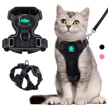 Imagem de Arnês e coleira para gatos para caminhar, conjunto de coleira e coleira para gatos com suporte de etiqueta de ar tipo oculto integrado, à prova de fuga, refletivo, ajustável, com capa Apple Air Tag
