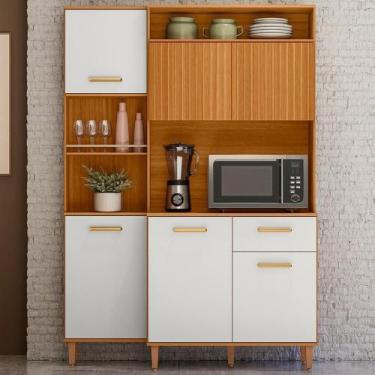 Imagem de Cozinha Compacta 6 Portas 1 Gaveta 137 Cm Joly Freijó Off White Ripado