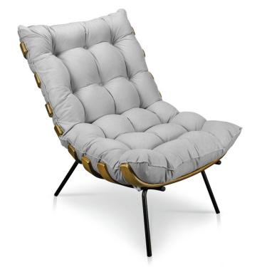 Imagem de Poltrona Costela Suede Base Metálica Pallazio Cinza