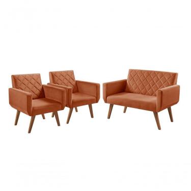 Imagem de Conjunto Anabelle 2 Poltronas De 1 Lugar 1 Poltrona 2 Lugares Braço Unidecor Terracota.