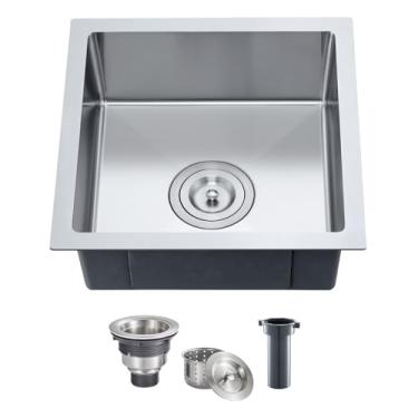 Imagem de Pia de barra de 38 cm – Pia de cozinha TSIBOMU de aço inoxidável feita à mão pequena tigela única, pia de cozinha com 15 cm de profundidade, escovada