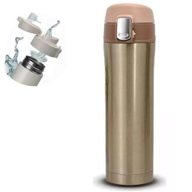 Imagem de Garrafa Térmica 500ml Aço Inox Inquebrável VacuumCup – Mantém Quente ou Frio 24h, Tampa Fast Click, Portátil, Design Moderno e Cores Variadas| Dourado