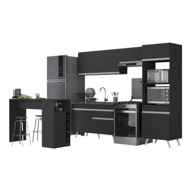 Imagem de Armário De Cozinha Com Bancada-mesa Gourmet Veneza Multimóveis Mp2174 Preto-branco Preto-branco