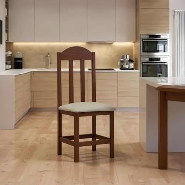 Imagem de Conjunto 2 Cadeiras de Madeira Maciça Escura Assento Bege