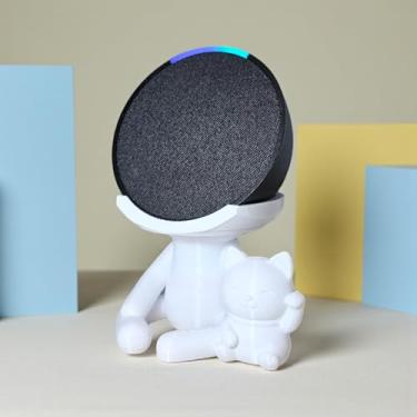 Imagem de Suporte Alexa Echo POP. Robert GATO DA SORTE. Presente, decoração, som, stand de mesa Amazon, música, hobbie