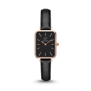 Imagem de Relógio Feminino Quadrado  Rose couro preto minimalista New Port