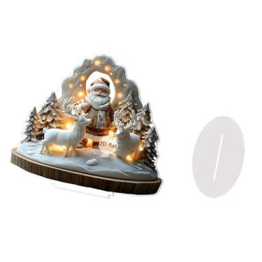 Imagem de IEUDNS Placa de Natal com enfeite de acrílico 2D com base para artesanato, decoração para casa, armário, mesa, quarto, mesa, peça central, Papai Noel
