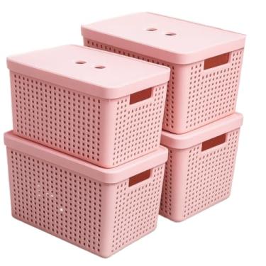 Imagem de Caixa Organizadora, Kit 4 Caixas Organizadora Grande Multiuso com Tampa 17 Litros Plástico Resistente(Rosa)