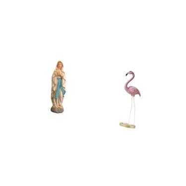 Imagem de Fenteer Escultura de Resina Da Virgem Maria com Flamingo, Obra de Arte Decorativa para Casa, Escritório, Jardim, Mesa de Exibição, Arte Moderna com Suporte de