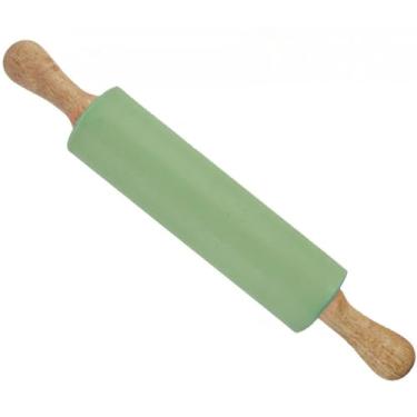 Imagem de Rolo de Massa de Silicone com Cabo de Madeira Giratório, Ideal para Macarrão e Pizza(Verde)
