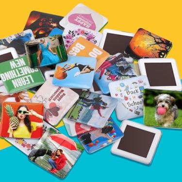 Imagem de 100 conjuntos de botões magnéticos quadrados de 5 x 5 cm, inserções de botão para máquina de fazer botões quadrados, crachá de foto de ímã de geladeira DIY