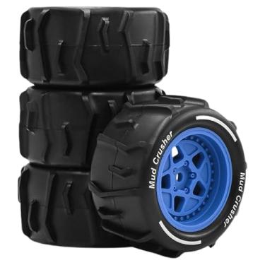 Imagem de JunZheHub Conjunto de 4 Pneus para Carro RC, Rodas de Brinquedo Simuladas, Pneus Resistentes em PP, Ideais para Aventuras Na Areia E em Terrenos Acidentados, Azul