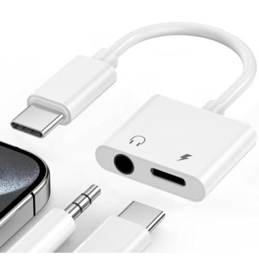 Imagem de Adaptador USB C para fone de ouvido e carregador de 3,5 mm, adaptador de cabo tipo C para conector auxiliar Dongle com carregamento rápido PD para iPhone 15/16 Pro/Max/Plus, iPad, Samsung Galaxy S22