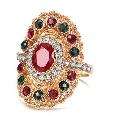 Imagem de THJEW Anel de dedo inteiro com várias pedras, vintage, ouro 14K, grande, coquetel, festa, peru, anel de cristal grosso para mulheres, Ouro, Zircônia cúbica