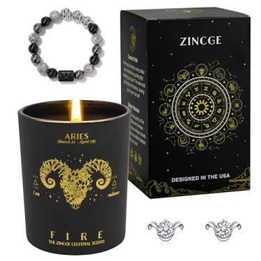 Imagem de Conjunto de vela perfumada do zodíaco de Áries para homens e mulheres – vela de cristal de aroma rosa com pulseira e brincos, caixa de presente de astrologia, presentes de aniversário e férias