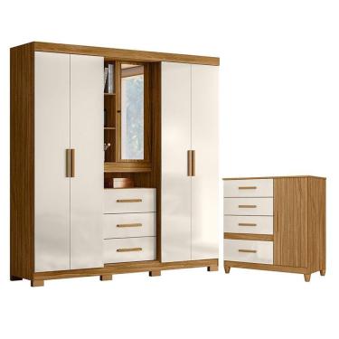 Imagem de Guarda Roupa Solteiro Eldorado E Cômoda Vênus Com Pés Freijó Off White - Moval