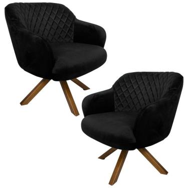 Imagem de Kit 2 Poltronas Kitana Pés Madeira Giratório Veludo Preto
