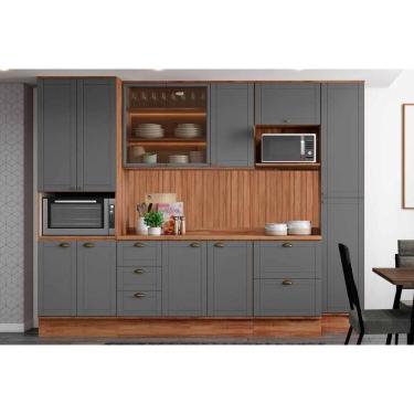 Imagem de Cozinha Completa Bella 9 Peças (2aéreos+2balcões+2paneleiros+3complementos) C9p41 Nogal-cinza - Carraro