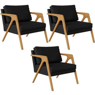 Imagem de Kit 03 Poltrona Pietra Estrutura De Madeira Corano Preto