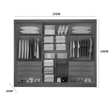 Imagem de Guarda Roupa Casal Ripado Com Espelho Com Pés Los Angeles 3 Portas 6 Gavetas - D' Doro Cinamomo/off White/ripado