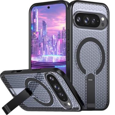 Imagem de Ysnzaq Capa magnética para Google Pixel 10 Pro Honeycomb, dissipação de calor, capa fina de policarbonato rígido à prova de choque com suporte invisível para Pixel 10/10 Pro e 9/9 Pro FX preta