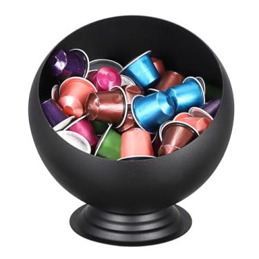 Imagem de ELLDOO Suporte de cápsulas de café, armazenamento de cápsulas de café de metal preto para K Cup Nespresso Vertuo Keurig, organizador de creme, tigela de doces, pote de lanches de frutas para bancada
