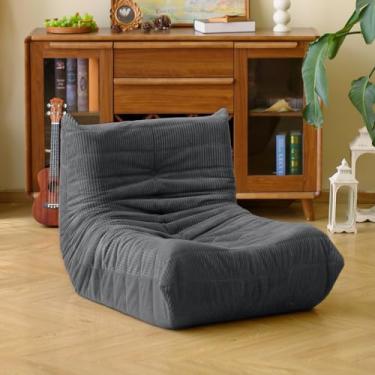 Imagem de N&V Sofá Fireside – Cadeira moderna sem braços de meados do século com tecido de veludo cotelê macio premium, almofada de espuma de pelúcia para sala de estar, quarto e escritório (cinza escuro)