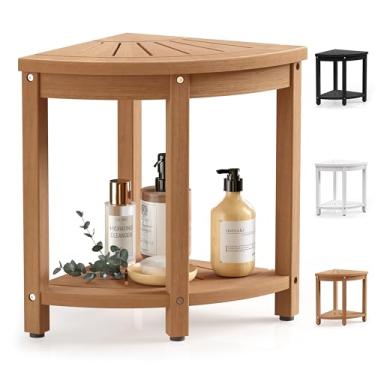 Imagem de BEKVEM Banco de chuveiro de canto para chuveiro interno à prova d'água, HIPS cadeira de banco de chuveiro de madeira poli, banco de chuveiro de banho para barbear pernas descanso para os pés com pés