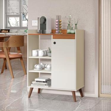 Imagem de Buffet Compacto 1 Porta 3 Prateleiras Pés Palito - Aparador Sala Cozinha Café Off