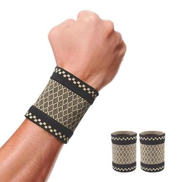 Imagem de Pulseiras esportivas de tecido elástico longo respirável para homens e mulheres pulseiras de tecido felpudo de algodão (preto, M)