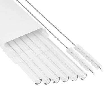 Imagem de Pacote com 6 canudos de substituição compatíveis com Stanley IceFlow Flip canudo copo com alça 1,134 g, conjunto de canudos de vidro transparente para smoothies milkshake com 2 escovas de limpeza