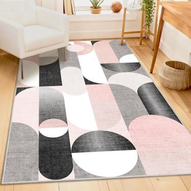 Imagem de Castage Tapete rosa 3x5 tapetes laváveis para quarto, sala de estar, cozinha, entrada, cabeceira, tapete moderno, antiderrapante, pequeno, blush, cinza, preto