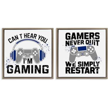 Imagem de Stupell Industries Gamer Culture Phrases Conjunto de tela flutuante com moldura preta, design de Kim Allen, 45,7 x 45,7 cm