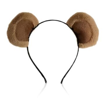 Imagem de Faixa de cabeça marrom com orelhas de urso, acessório móvel para maquiagem, lavagem de rosto, animal, cosplay, tiara de pelúcia