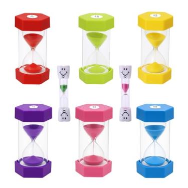 Imagem de Dapraise Conjunto de temporizador de areia hexagonal, pacote com 8, ampulheta de plástico colorido de 2 a 30 minutos para gerenciamento de tempo de crianças, sala de aula e professores, ferramenta de