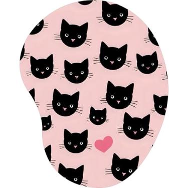 Imagem de Mouse Pad Ergonômico Gota Arte Estampa de Gatos Pretos Fundo Rosa