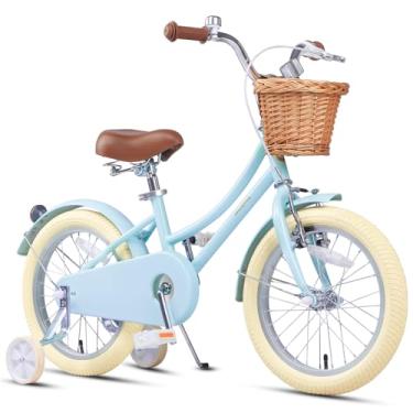 Imagem de Glerc Bicicleta infantil Little Molly de 40,6 cm, retrô Cruiser para crianças de 4 a 7 anos, bicicleta infantil com cesta de vime e rodas de treinamento/suporte, azul