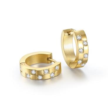 Imagem de Rhinelife - Brincos de argola femininos, banhados a ouro 18 K, hipoalergênicos, joias modernas para presente para ela, tamanho pequeno, médio e grande, Small, Aço inoxidável, Sem pedra preciosa