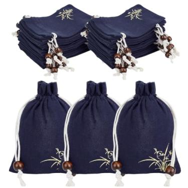 Imagem de PH PandaHall 24 bolsas de linho com cordão, 10 x 12,7 cm, sacos de sachê estampados com flores, pequenos sacos de presente de tecido, bolsas de joias vazias para presentes de casamento, aniversário